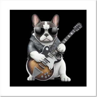 French Bulldog Playing Guitar Posters and Art